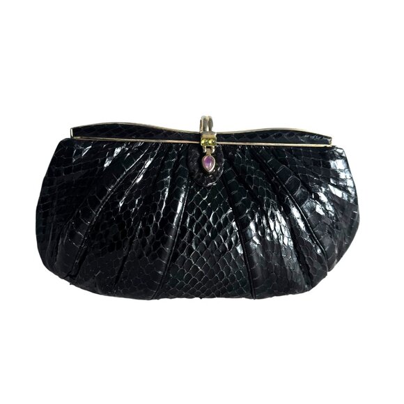 Judith Leiber Genuine Leather Snakeskin Med Clutch Crossbody Evening Bag MINT - Picture 1 of 11
